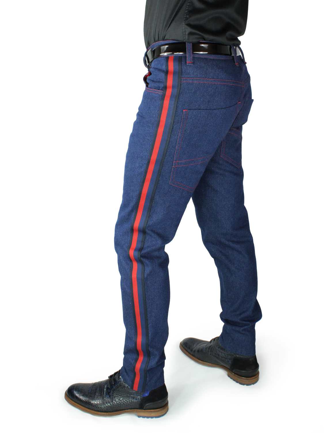 Jeans STEVEN with red-blue stripes along the side seams